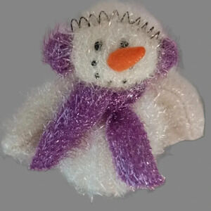 International bazaar vtg tinsel holiday plush snowman with ear muffs